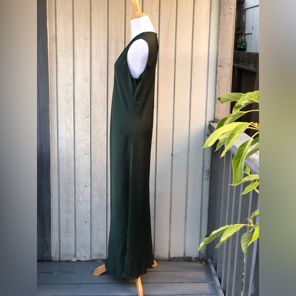 Quince Minimalist Silk Relaxed Fit Forest Green Sleeveless Maxi Dress size L - Picture 6 of 12